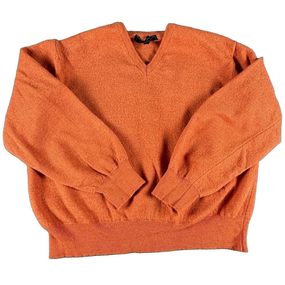 Bobby Jones Sweater Mens Large Orange Merino Wool V-Neck Knit Golf Pullover